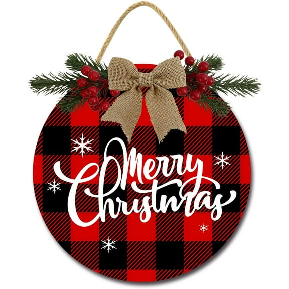 Eveokoki 12" Merrry Sign Christmas Welcome Door Sign Round Wooden Hanging Wreaths for Porch Home Wall Decor Farmhouse Christmas Holiday Decoration Outdoor Indoor