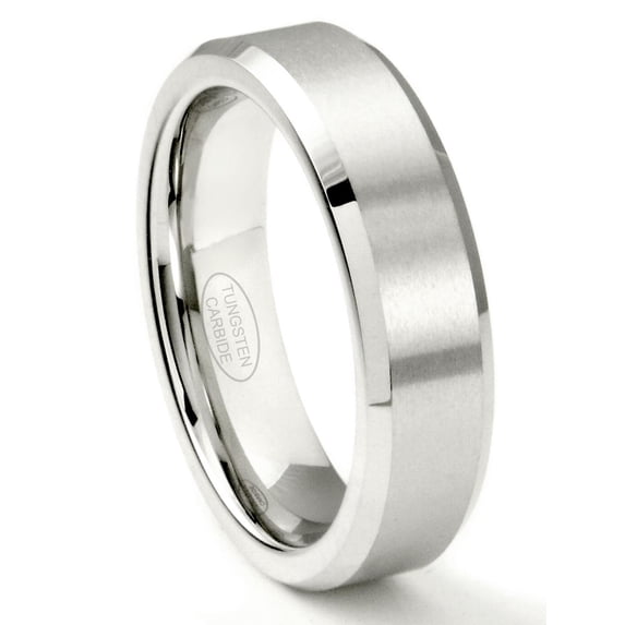 Andrea Jewelers White Tungsten Carbide 6MM Beveled Wedding Band Ring Sz 13.0