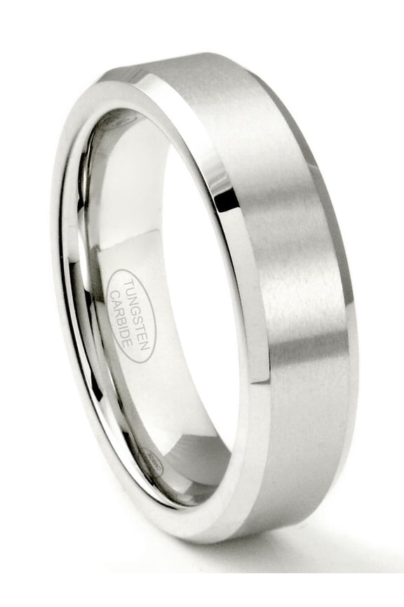 White Tungsten Carbide 6MM Beveled Wedding Band Ring Sz 10.0