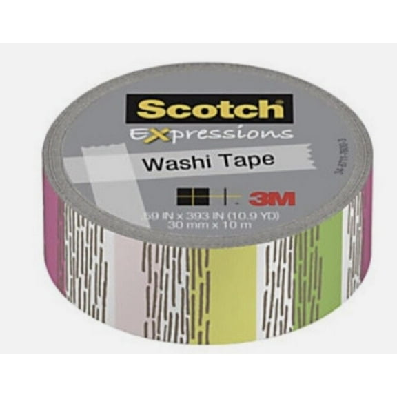 Expressions Washi Tape, 1in. Core, 0.59in. x 393in., Stripe And Dash
