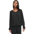 thumbnail image 1 of Calvin Klein Womens Textured Peasant Blouse, black, L, 1 of 1