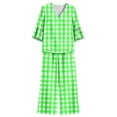 thumbnail image 7 of Mifsaly Lounge Wear for Women 2 Piece Set Plaid V Neck Bell Sleeve Top and Relaxed Wide Leg Pants Comfortable Everyday Casual Matching Outfits with Pockets Mint Green,XL, 7 of 7