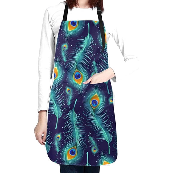 Tablier de Cuisine Ajustable Vert Paon pour Femme avec Poche pour Cuisiner, Cuire, Jardiner