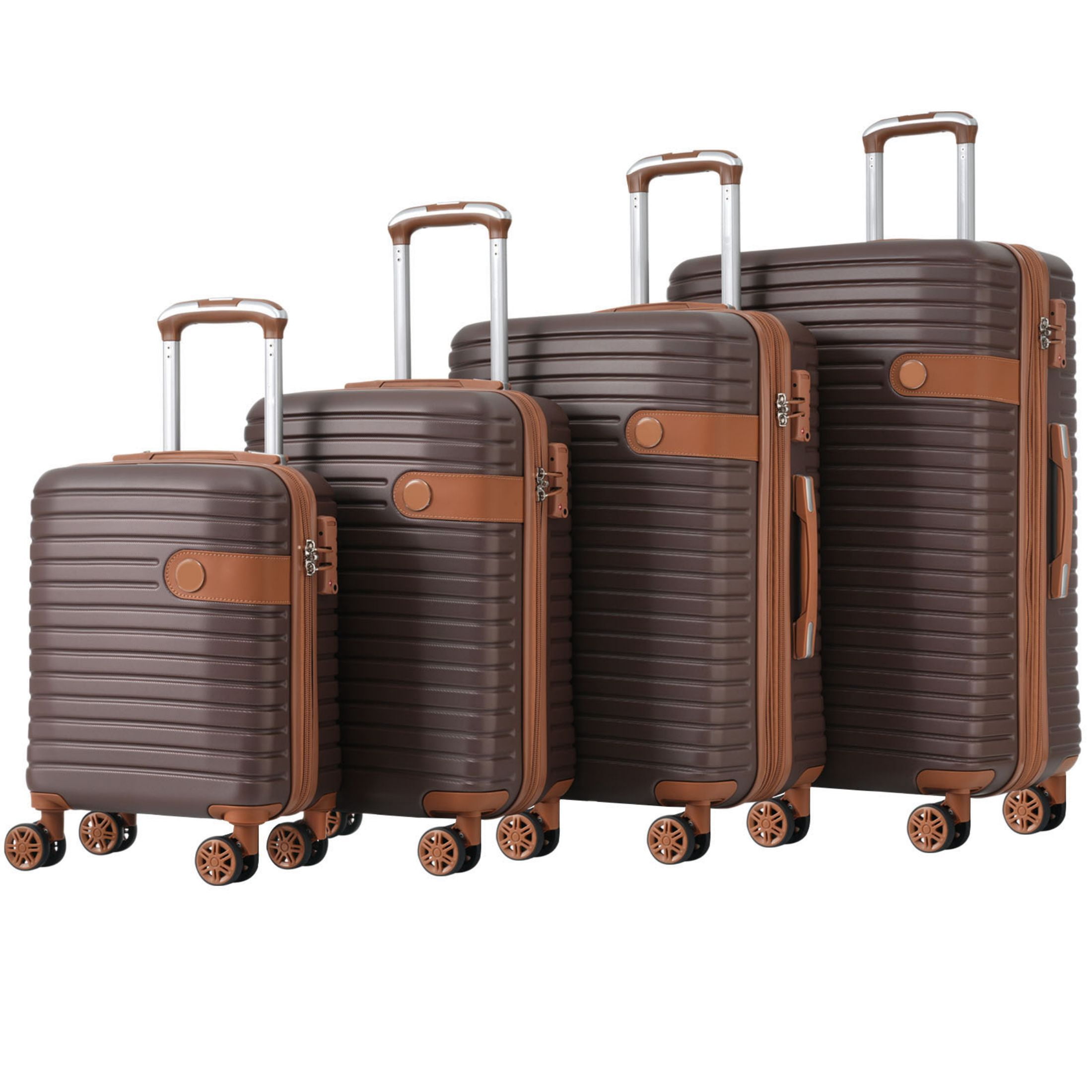 Aukfa 4 Piece Luggage Sets with 4 Packing Cubes, Expandable Hard Shell Suitcase for Travel, Spinner Wheels (16/20/24/28in), Brown