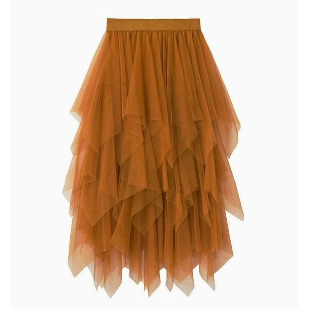 Women's Tulle Skirt Elastic High Waist Underskirt Ballet Irregular Pleated Maxi  Skirt Sheer Tutu Tulle Skirts 