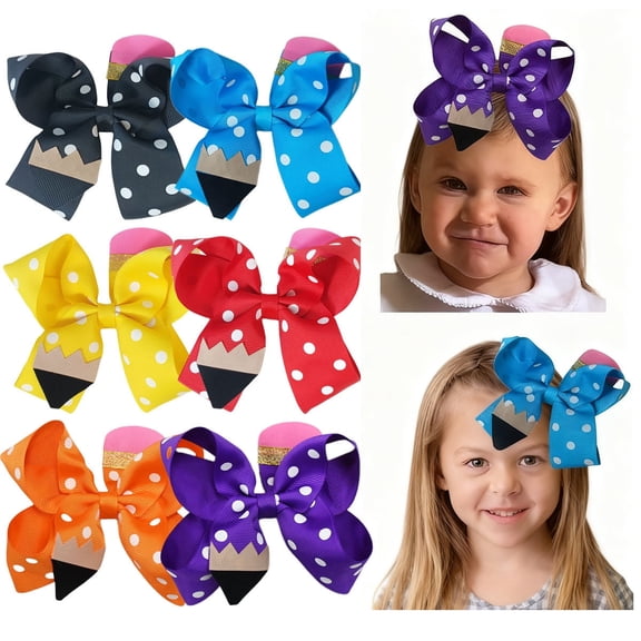 6pcs 4.5inch Girls Polka Dot Pencil Hair Bows Colorful Hair Accessories for Kids hair accerssories hair clips gifts for girls hair accessories for girls