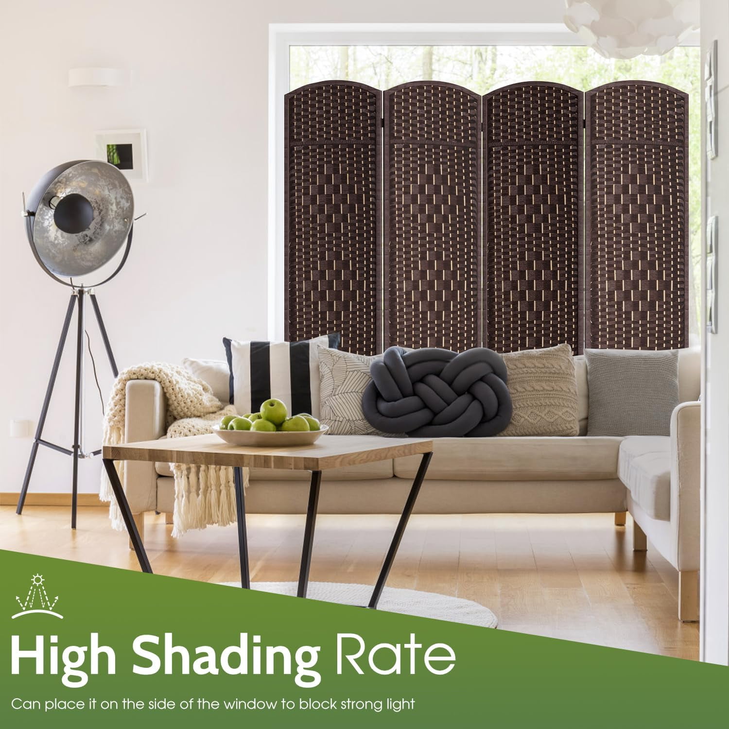 YRLLENSDAN 4 Panel Room Divider Panel 6Ft Partitions and Dividers Freestanding Folding Screen Room Divider Folding Screen Room Divider Partition Room Dividers Privacy Screen Indoor,Brown