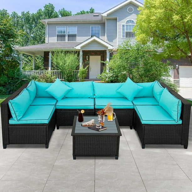 Patio Outdoor Furniture Sets, 7 Pieces AllWeather Rattan Sectional