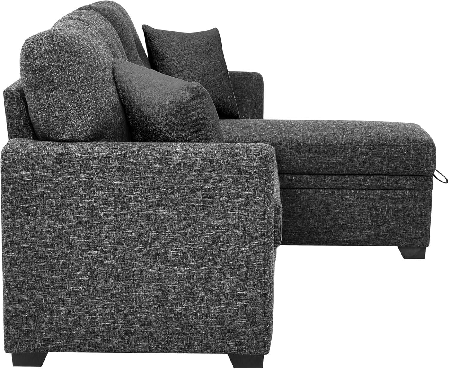 Convertible Sleeper Sofa Bed, 76.5" L Shaped Sectional Couch with Pull Out Bed, Storage Chaise & Reversible Lounge, Compact Linen Sectional Sofa for Small Space Apartment Living Room, Charcoal Black