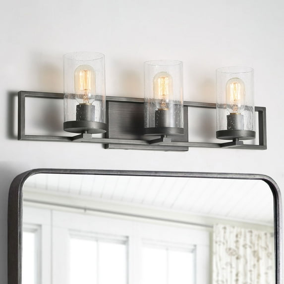 LNC 3-Light Farmhouse Antique Silver Bathroom Vanity Light with Seeded Glass,Indoor Wall Sconce