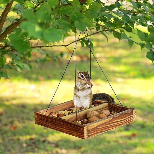 SNYNUXX Bird Feeder Hanging Tray, Seed Tray Wooden Platform Hummingbird Feeder Hanging Tray Mesh Seed Platform for Garden Yard Outside Decoration Attracting for Wild Birds(Brown-2pk)