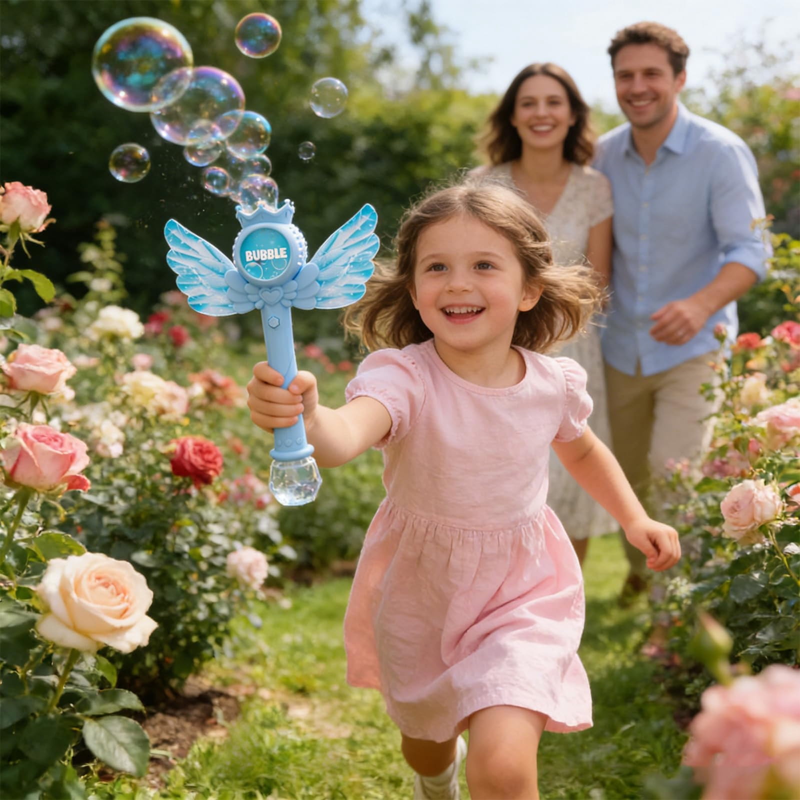 Bubble Wand for Kids, Kid-Friendly, Electronic Components, LED Light Up Butterfly Fairy Stick, Magic Bubble Wand Blower, Portable, for Girls Party Backyard Playground (2pc, Blue)