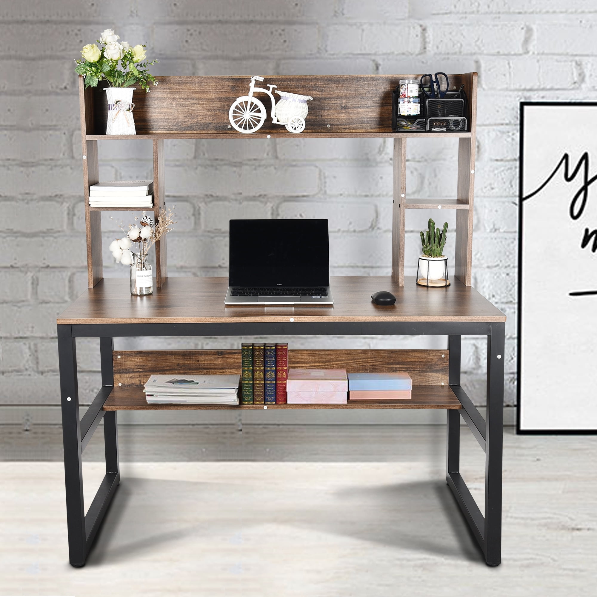 Writing Desk Hutch Bookshelves Home Office Computer Table Workstation storage