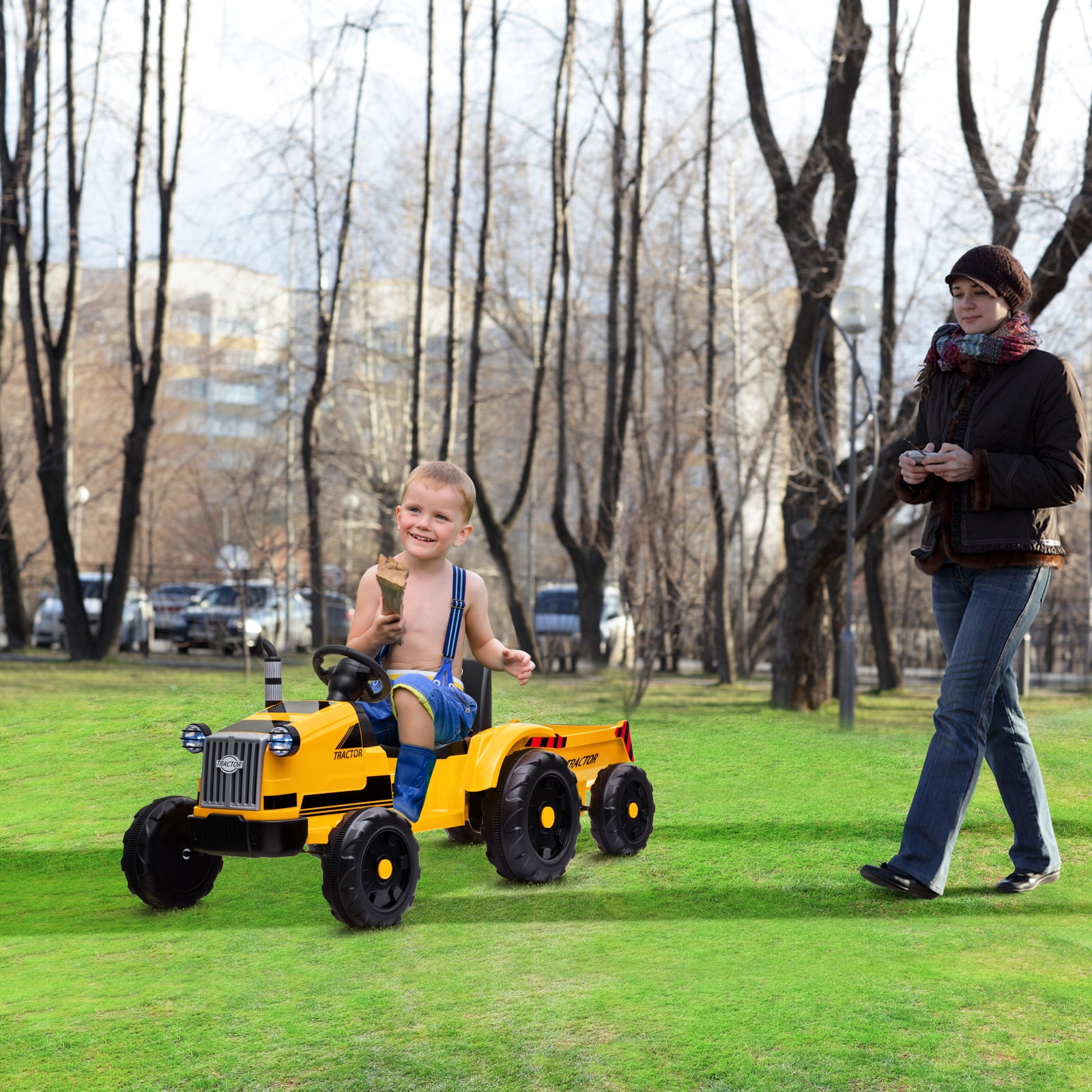12V Kids Electric Tractor with Trailer, 3 Speed Kids Ride On Tractor for Boys Girls, Yellow 12V Kids Electric Tractor with Trailer, 3 Speed Kids Ride On Tractor for Boys Girls, Yellow