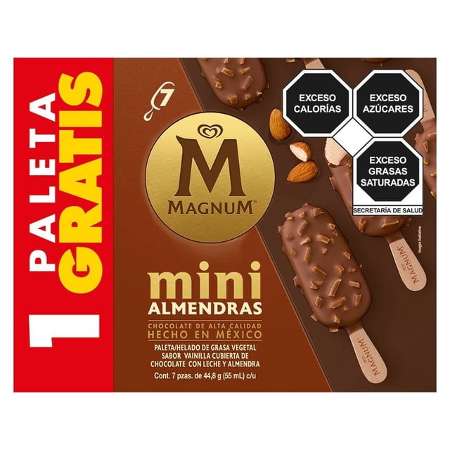 Paletas heladas Magnum minis sabor vainilla con almendras 7 pzas de 44.8 g c/u