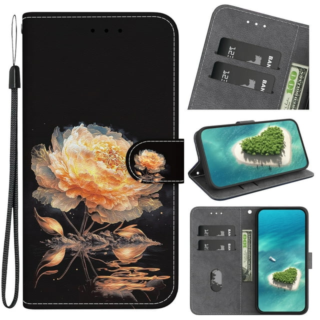 Compatible with Motorola Moto Edge 30 Neo Flower Painted PU Leather Wallet Case with Card Slots Cover