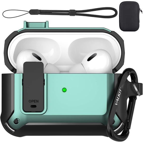 Maxjoy Military Silicone Case Cover for Airpods Pro 1&2- Secure Lock Keychain, Front LED Visible & Protective Storage Bag
