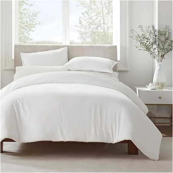 JERFIT Cotton Duvet Cover White Twin Size - Soft Breathable Bedding Set with Zipper Closure, Wrinkle & Fade Resistant, Easy Care