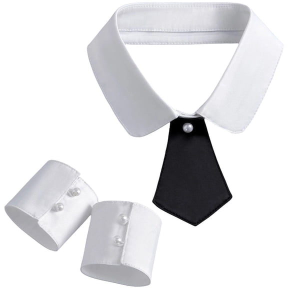 Hsqqdc Detachable Fake Collar Set, with Wrist Cuffs Classic Uniform Style Neck Tie Accessory Kit