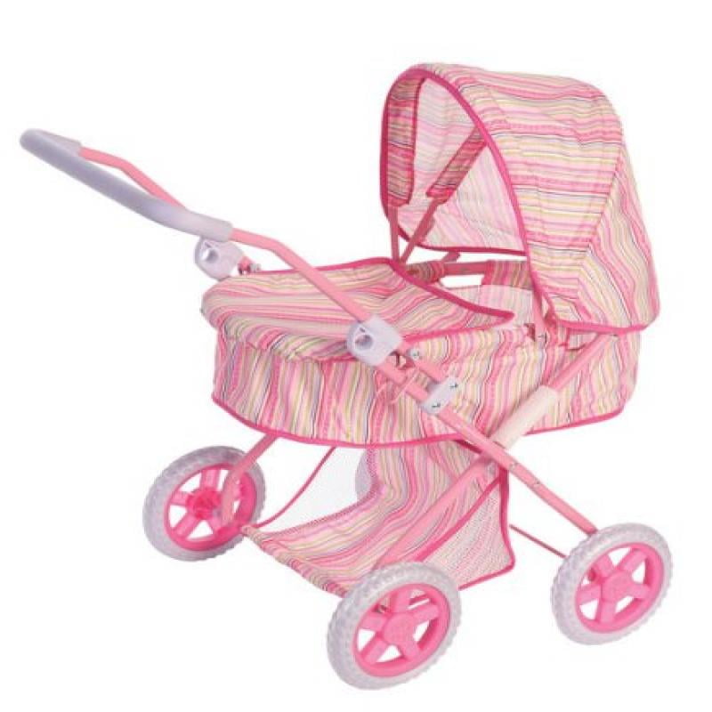 Deluxe Baby Doll Stroller Pram for Dolls Pink with Stripes