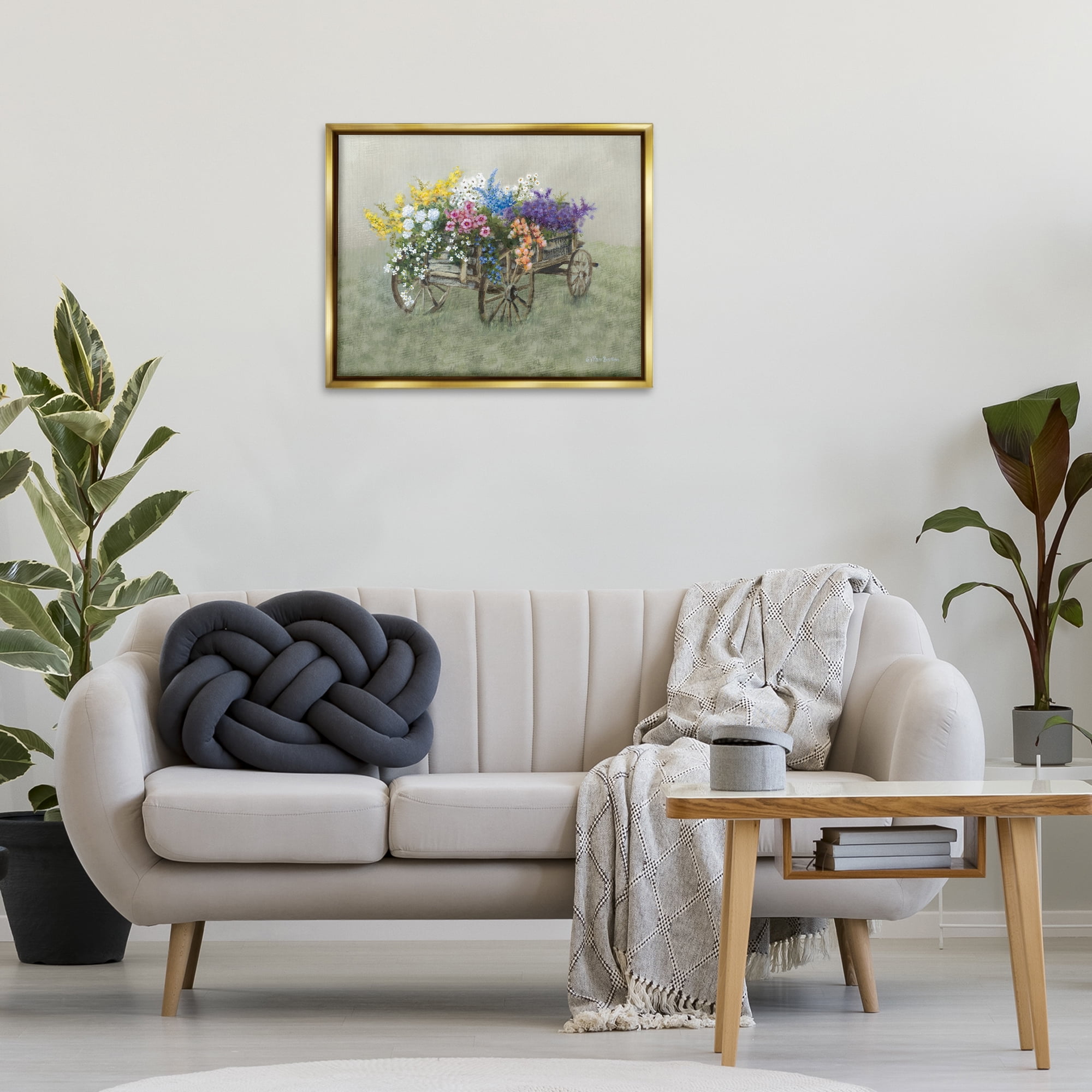 Stupell Industries Floral Filled Wagon Botanical & Floral Painting Gold Floater Framed Canvas Art Print Wall Art, 31 x 25