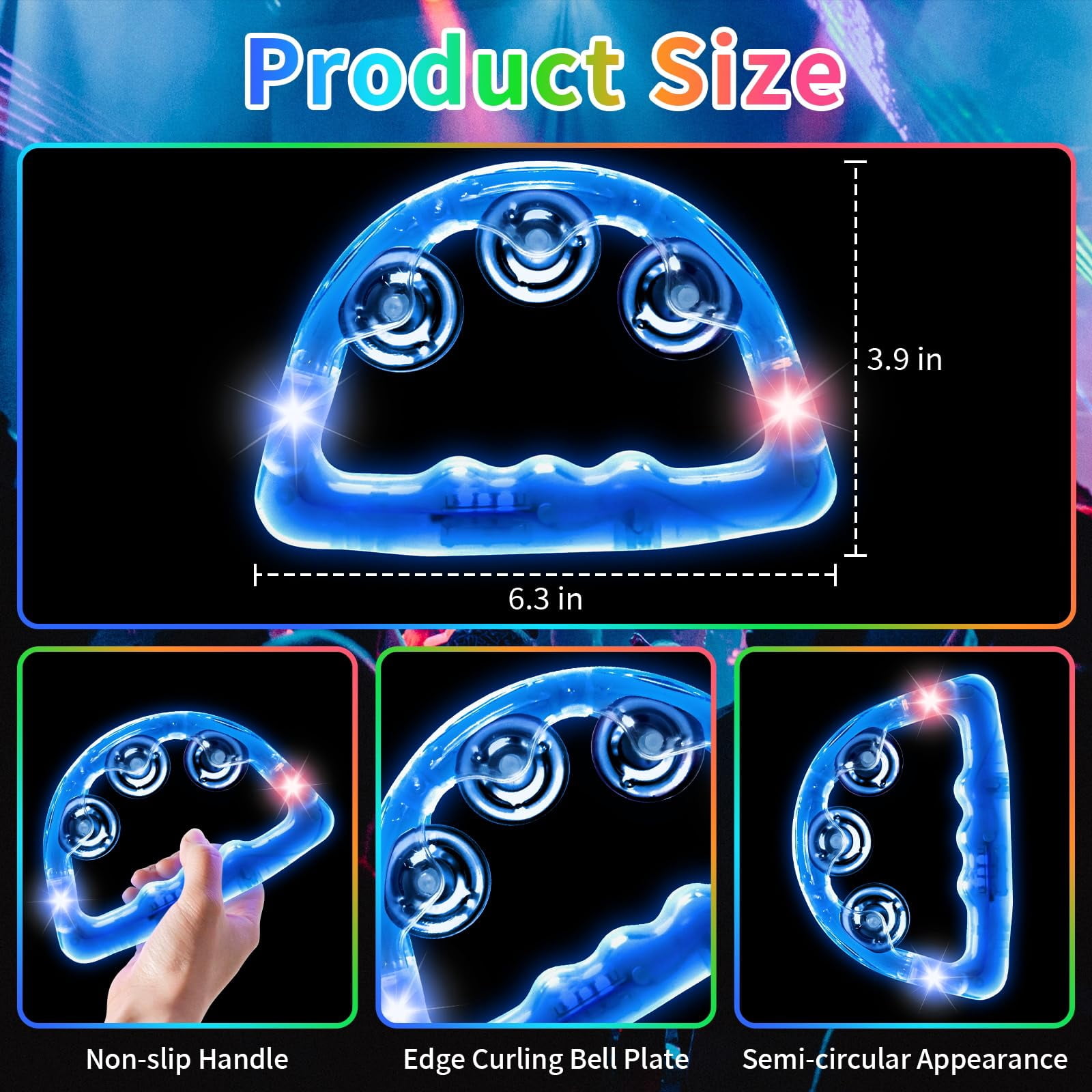 12 Pack Led Light Up Tambourines  Tambourine For Adults Kids Musical Flashing Glow In The Dark Handheld Percussion Instrument Wedding Party