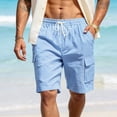 thumbnail image 2 of Fabrcox Shorts Men Linen Drawstring Mens Shorts Cargo Big and Tall Breathable Travel Beach Summer Mens Bermuda Shorts with Pockets Blue XXL, 2 of 7