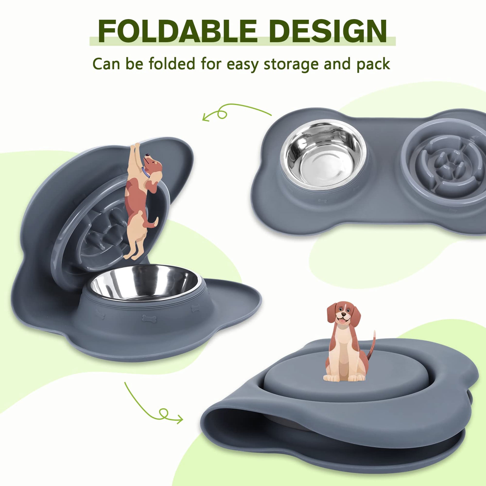 Slow Feeder Dog Bowl with Non Slip Silicone Mat, 3 in 1 Stainless Steel Pet Bowl for Small Dogs and Cats, Grade Safe Design to Slow Down Eating, Preent Bloat, Improe Digestion, Gray