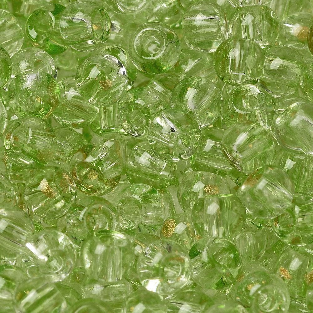 Transparent Colours Glass Round Beads with Glitter Powder Round Hole Lawn Green 4x3mm Hole: 1.4mm 4500pcs/pound