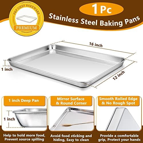 16 Inch Baking Sheet Pan with Rack Set, Stainless Steel Cookie Sheet Pan Tray with Cooling Rack for Oven Use, Cooking Roasting, Non Toxic & Dishwasher Safe, Heavy Duty