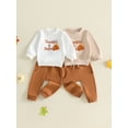thumbnail image 3 of BemeyourBBs Toddler Baby Boys Thanksgiving Outfit Newborn Baby Boy Fall Winter Clothes Infant Long Sleeve Letter Turkey Embroidery Sweatshirt Tops and Drawstring Jogger Pants Set, 3 of 9
