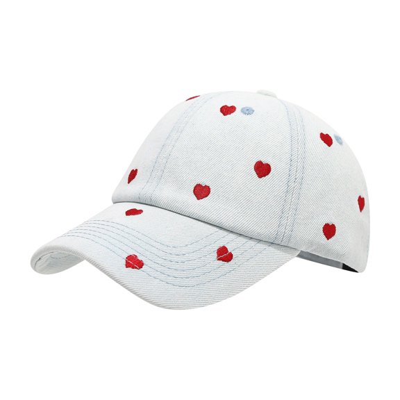 Gsakboxl Sun Hat Women Vintage Love Heart Embroidered Denim Baseball Cap, Fashion Adjustable Outdoor Sunshade Hat for Ladies