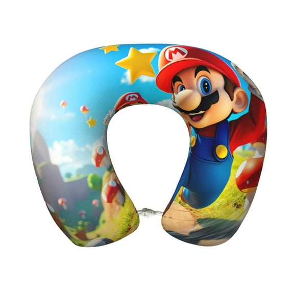 Saiise Mario Print Travel Pillow,Memory Foam U Shaped Neck Pillow,Portable Headrest Great for Airplane Chair, Car,Home,Office,Sleeping Rest Cushion