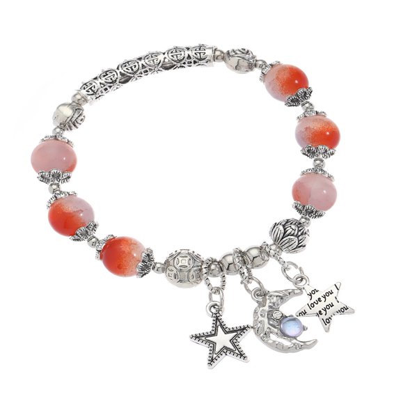 Fogun Unique Star and Moon Pendant Handchain Glass Beaded Bracelet Elastic Wristband for Fashion Forward Individuals