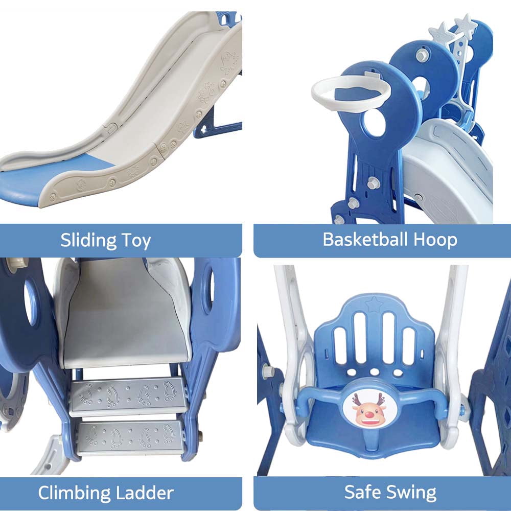WDKJ 4 in 1 kids Swing and Slide ，Indoor Outdoor Playground for Children Baby Swing Set with Slide, basketball hoop for Boys and Girls