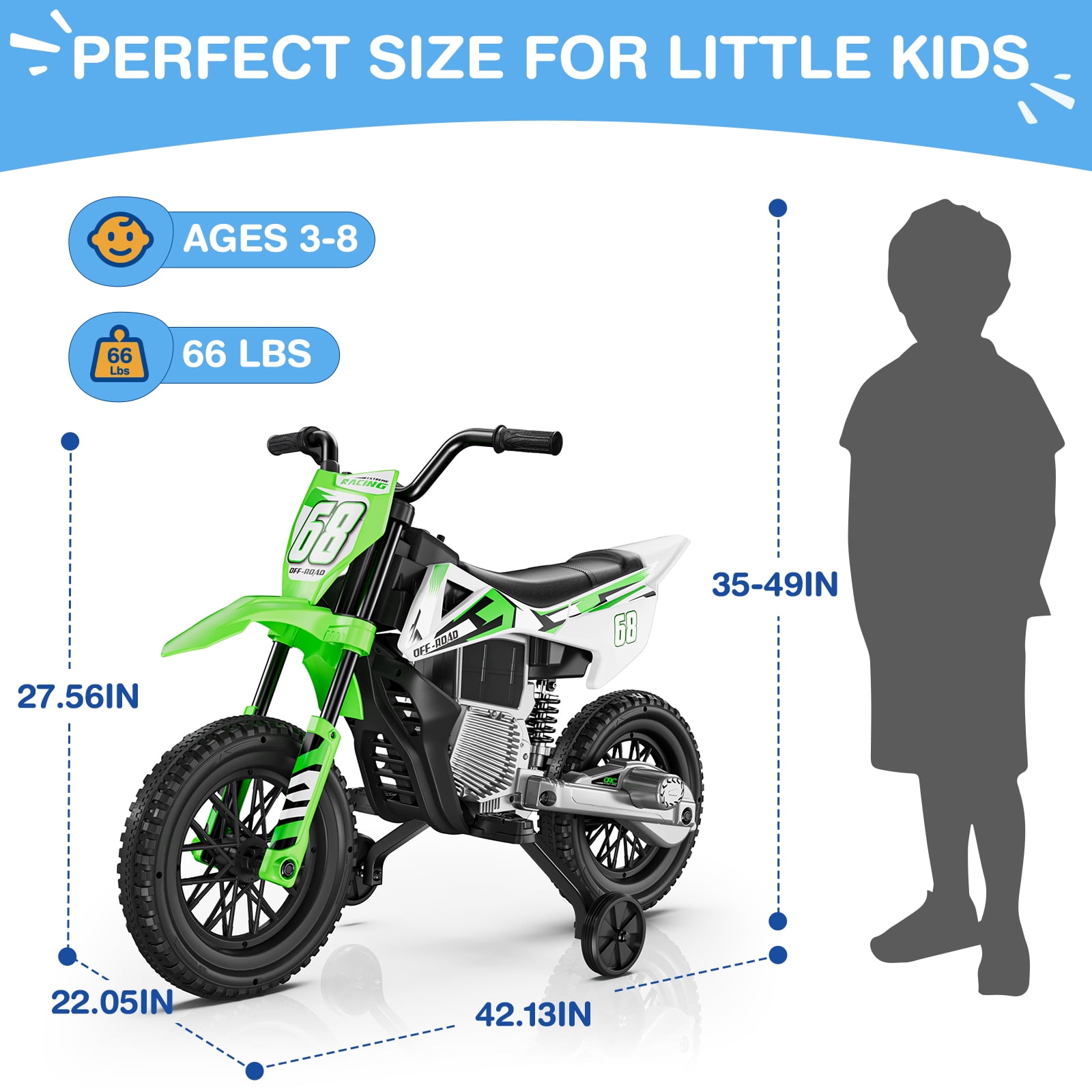 LIGIANT 12V Kids Ride-On Motorcycle, 2×25W Motors, Training Wheels, Throttle Grip, Bluetooth & Music, Spring Suspension