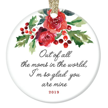 Christmas Ornament Gift for Special Mother Beautiful Holly Berries Ceramic Tree Decoration Best Mom Mommy Madre Mama Holiday Season Present 3
