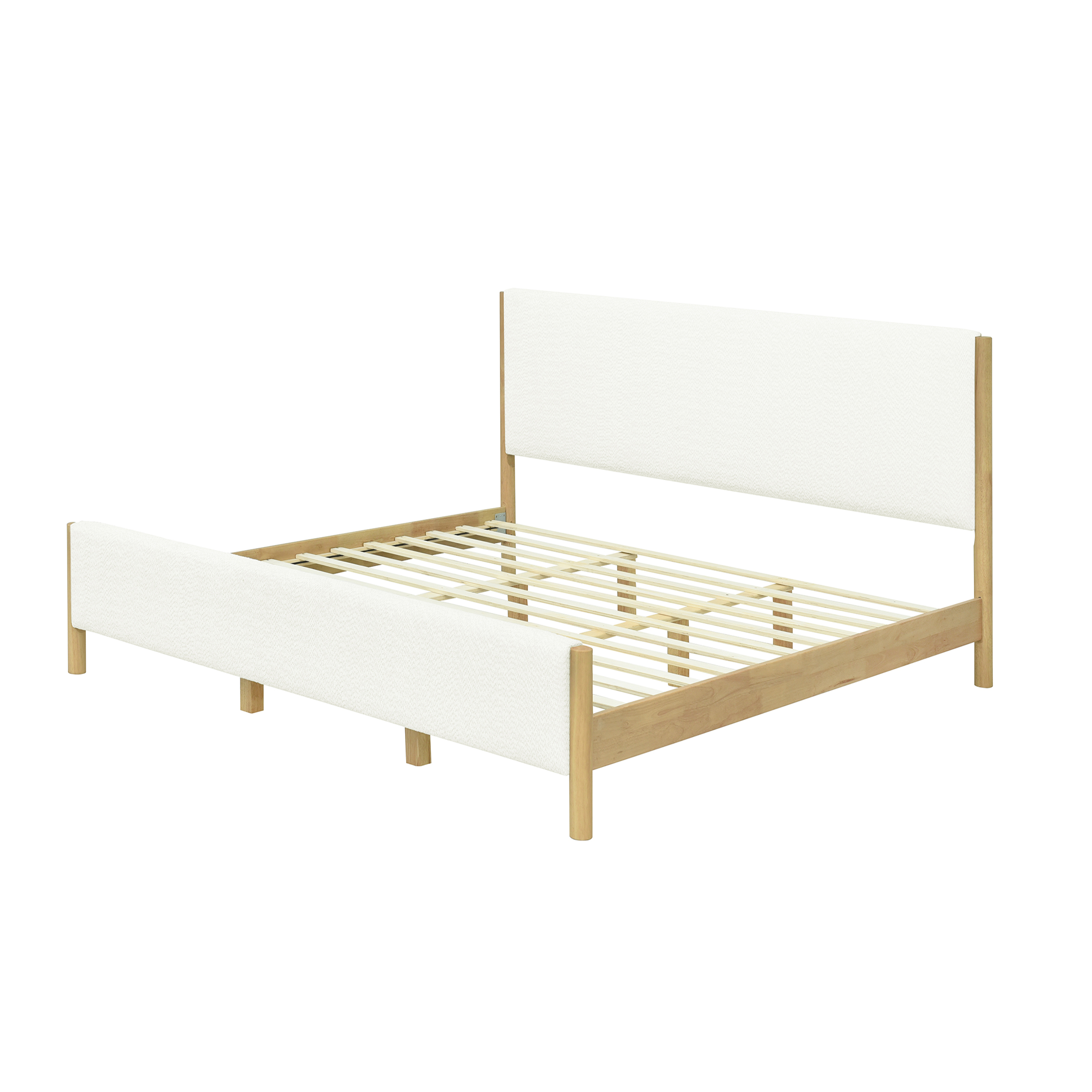 JERFIT Modern King Size Upholstered Platform Bed Frame with Boucle Fabric and Wood Legs, No Box Spring Needed, White