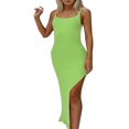 thumbnail image 1 of PENGXIANG Femmes Été Sans Manches Robe Moulante Dos Nu Côtelé Tricoté Couleur Unie Spaghetti Sangle Fendue Longue Robe Orange L, 1 of 7