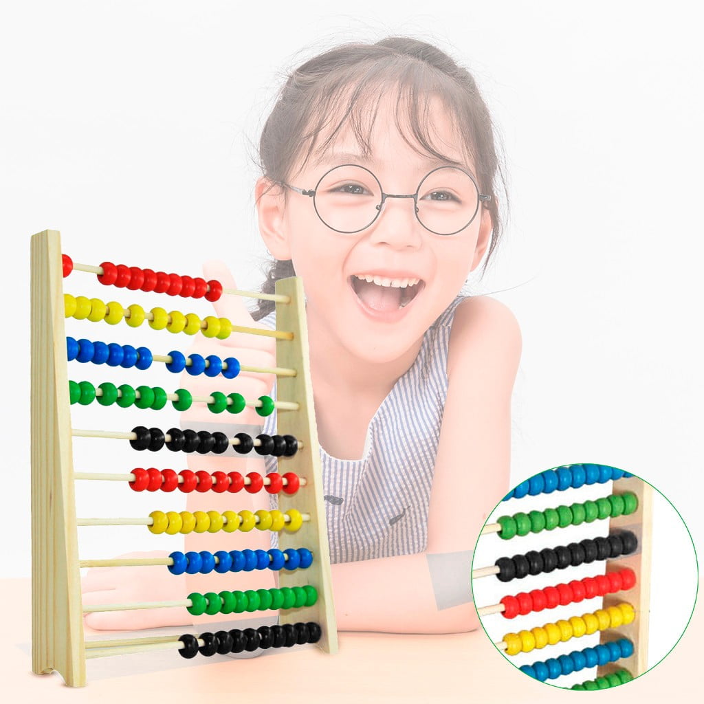 20cm Wooden Bead Abacus Counting Frame Childrens Kids Educational Maths Toy Blue 