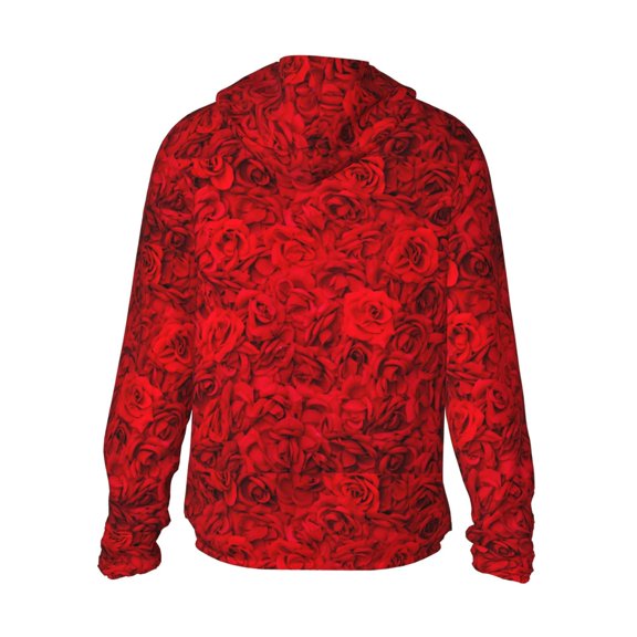 Kdxio Red Rose Print Women Men Sun Protection UPF 50 Jackets Zip Up Long Sleeve Hoodie Hiking Lightweight with Pockets