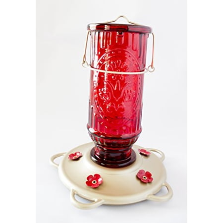 Vintage Red Glass Hummingbird Feeder Easy To Fill Clean 100