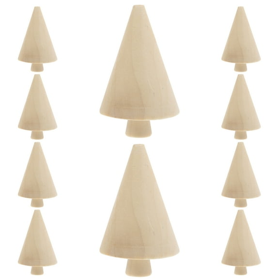 10Pcs Mini Wooden Trees for Crafts Beige Tree Figurines Wood Decor for Indoor and Outdoor Decoration