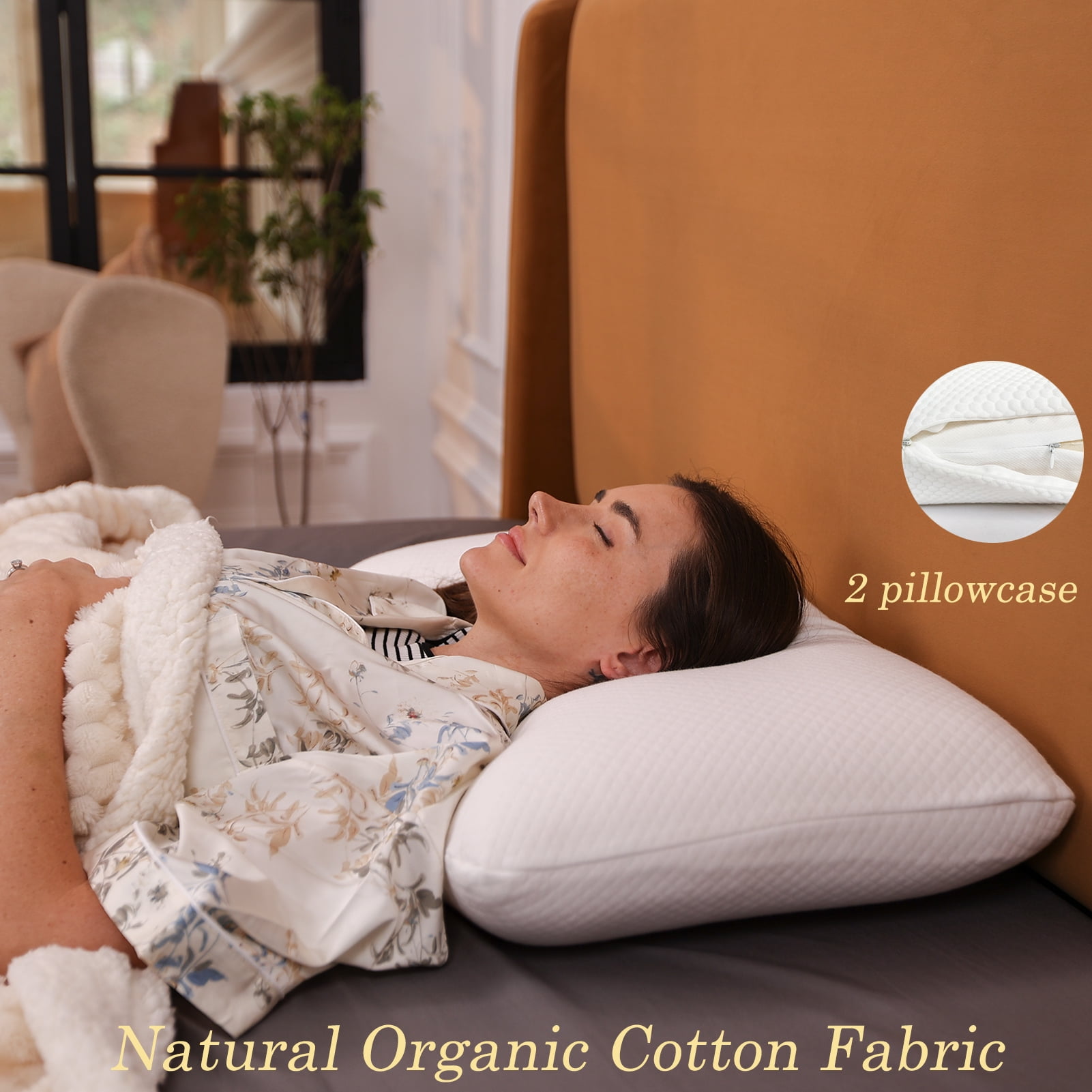 SerenLuna 100% Natural Talalay Premium Latex Pillow, Removable Cotton Cover Bed Pillows for Sleeping