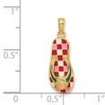 thumbnail image 3 of 14K Yellow Gold 3-Dimensional Polished Texture Red Checkered Enamel Finish with Sea Shell Flip-Flop Design Sandle Charm Pendant, 3 of 4