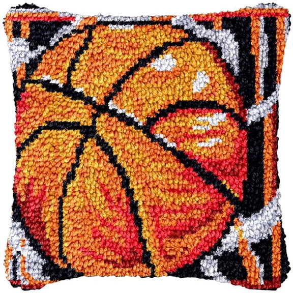 Latch Hook Pillow Cover Kits Baketball for DIY Needlework Cushion Handmade Rug Cross Stitch Latch Hook Printed Pillowcase Hooking Kits Crochet Yarn Kits Needlework 17'' X 17''