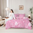 thumbnail image 5 of jejeloiu Soft Paisley 7-Piece King Bedding,Pastel Print King Bed in a Bag For Adults,Pink White,Pink Reversible, 5 of 7