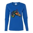 thumbnail image 3 of Colorful Neon Horse | Dean Russo Art Animal Lover Womens Long Sleeve T-Shirt, Royal, X-Large, 3 of 6