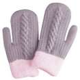 thumbnail image 3 of Winter Warm Mittens for Women Men Soft Double Layer Thick Knitted Gloves (Purple One Size), 3 of 3