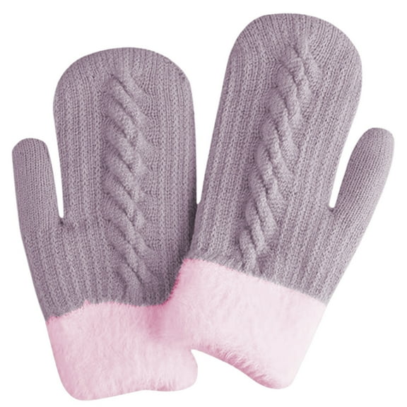 HNMKIU Double Layer Winter Knitted Mittens Soft Thermal Insulated Windproof Cold Weather Gloves for Extreme Warmth Purple,One Size